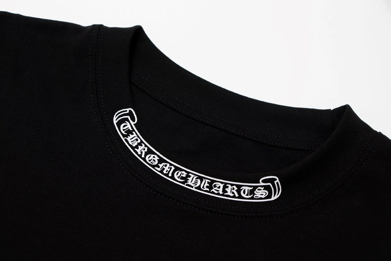P170 Chrome Hearts Chrome Hearts Cross Metallic Denim Splicing Short Sleeves Size: SMLXL Color: White Black